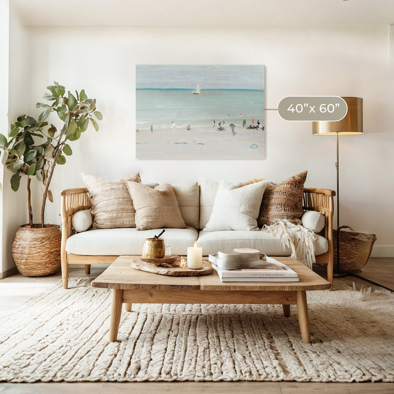 Muted Beach Painting with a Touch of Teal - Sage and Rose Prints