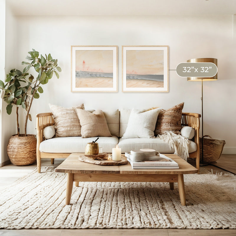 Simple Abstract Coastal Landscape 2-Panel Set - Sage and Rose Prints