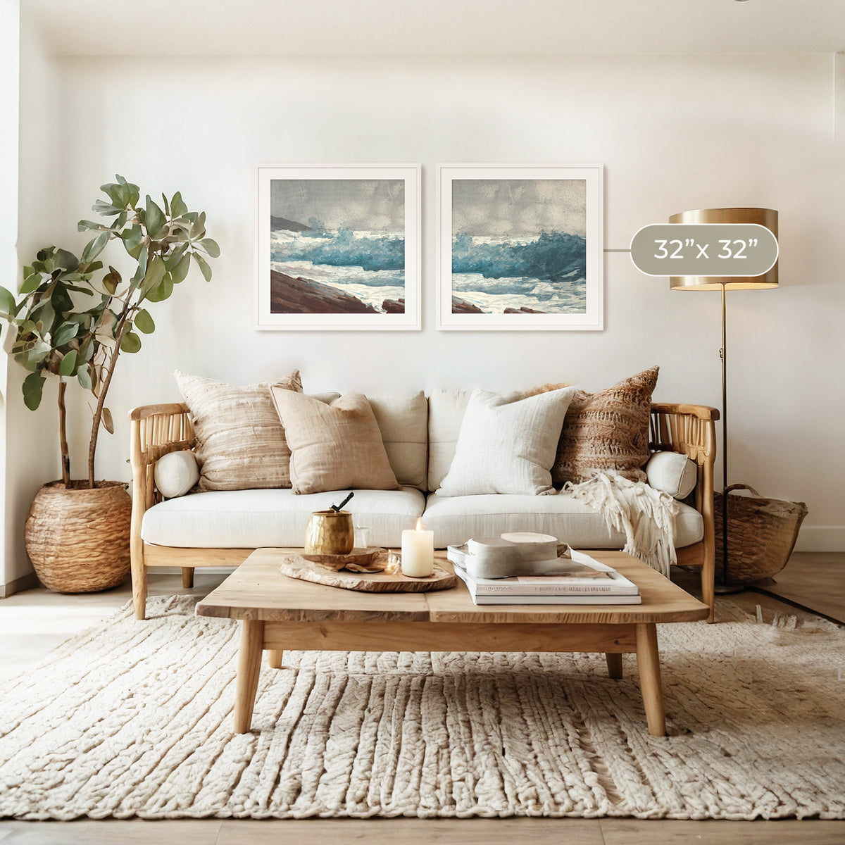 Ocean Watercolor in Teal 2-Panel Set - Sage and Rose Prints