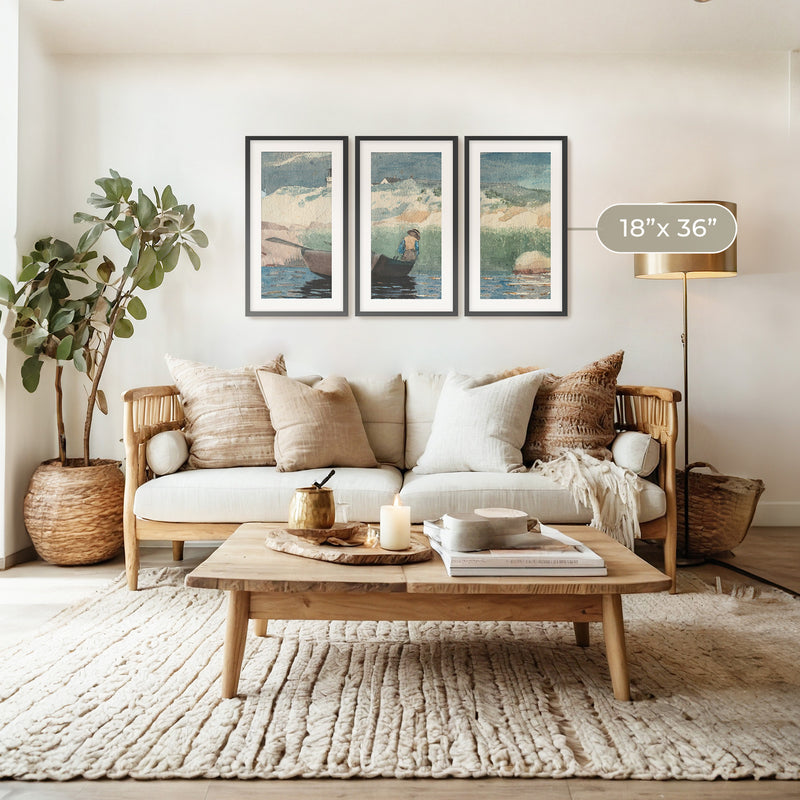 Gone Fishing Watercolor Triptych - Sage and Rose Prints