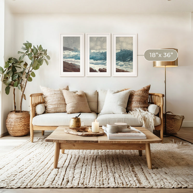 Ocean Watercolor in Teal Triptych - Sage and Rose Prints