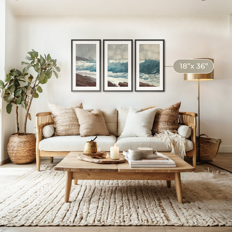 Ocean Watercolor in Teal Triptych - Sage and Rose Prints