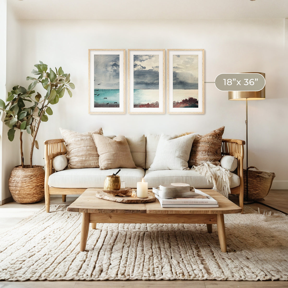 Ocean After a Storm Watercolor Triptych - Sage and Rose Prints