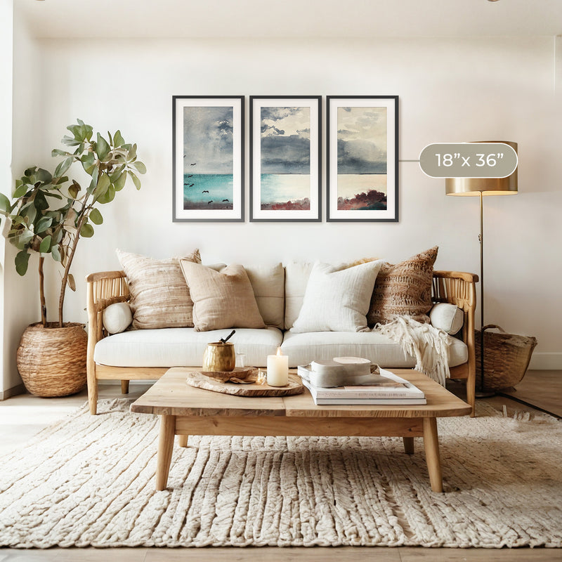 Ocean After a Storm Watercolor Triptych - Sage and Rose Prints