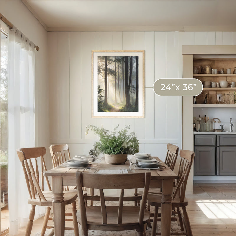 Sunlight Through a Misty Forest No1 - Sage and Rose Prints