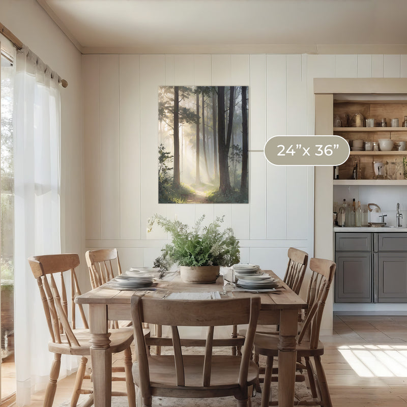 Sunlight Through a Misty Forest No1 - Sage and Rose Prints