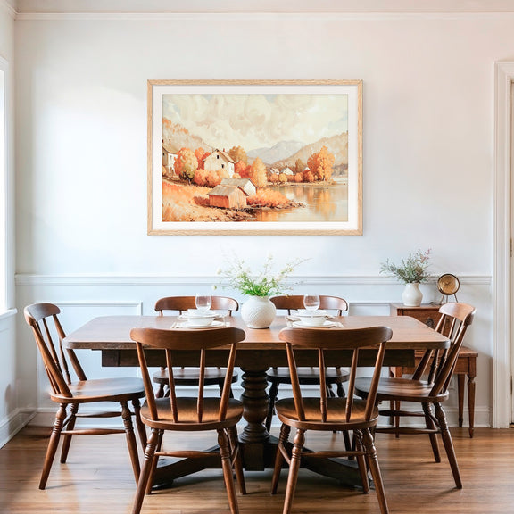 Lake House in Fall Watercolor Print - Sage and Rose Prints