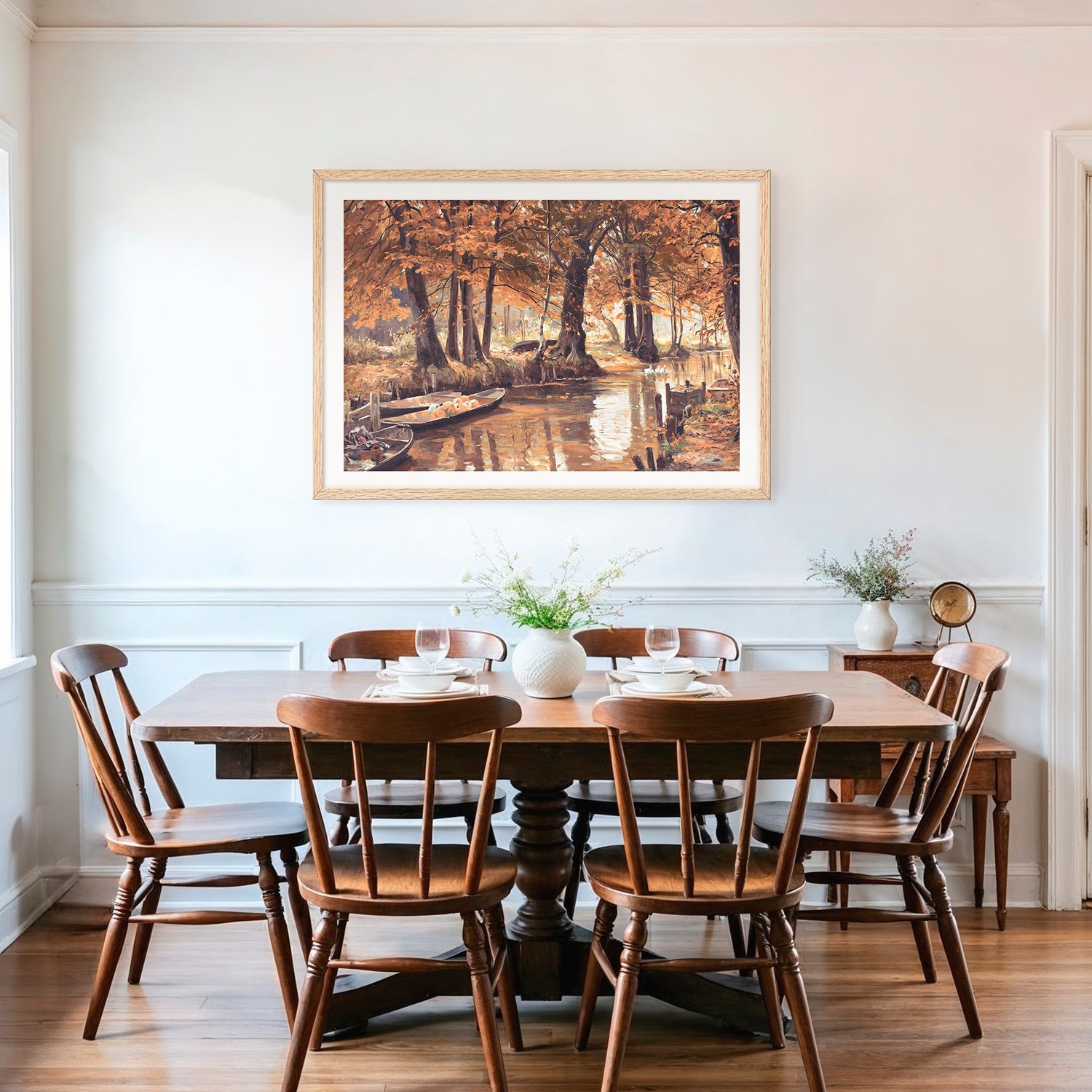 Walter Moras painting fall print, fall artwork with wood frame, fall wall art, fall forest, autumn trees, vintage style, rustic, fall painting, fall wall decor in burnt orange and light beige, Sage & Rose Prints