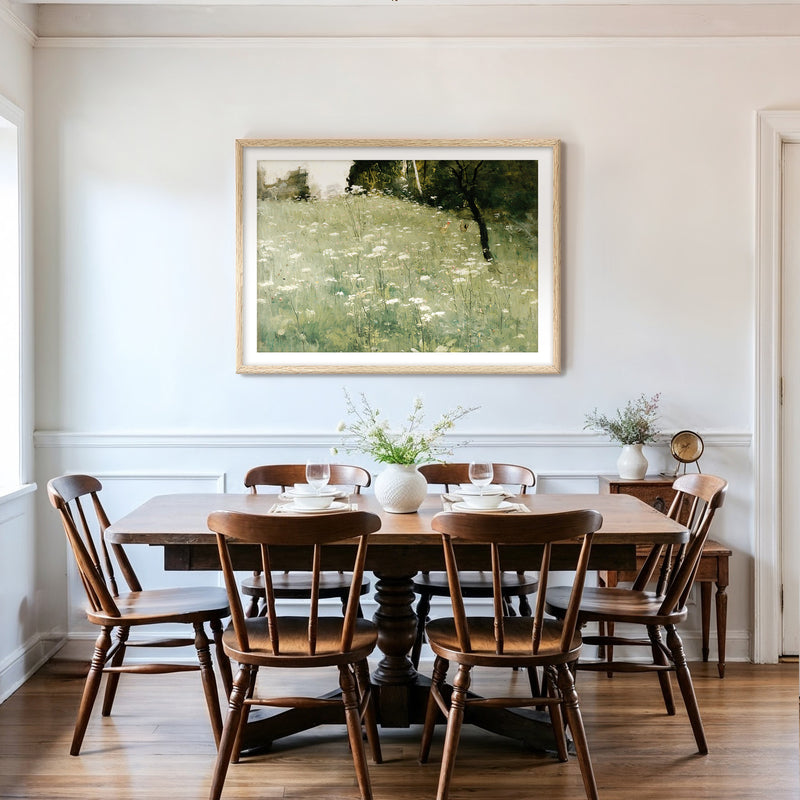 White Wildflower Landscape Print - Sage and Rose Prints