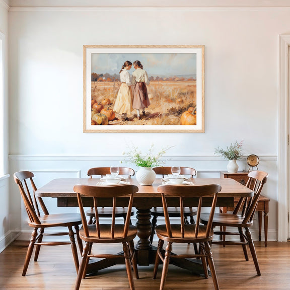 Fall Landscape with Girls in a Field - Sage and Rose Prints