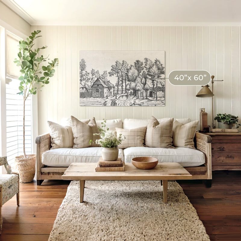 Black and White Cottagecore Drawing - Sage and Rose Prints