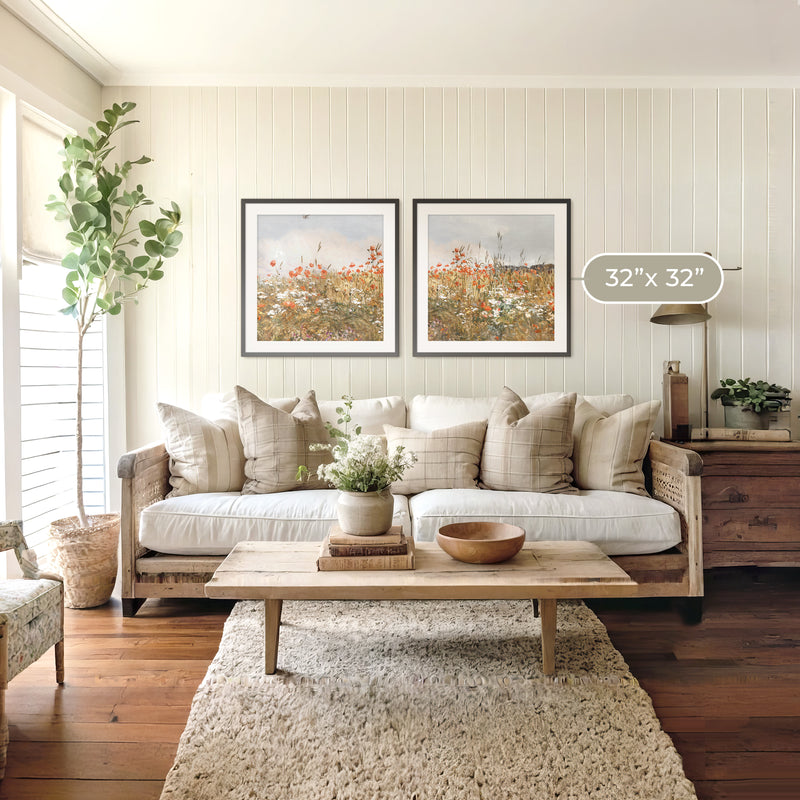 Poppies Spring Bloom Impressionist Painting 2 Piece Set - Sage and Rose Prints