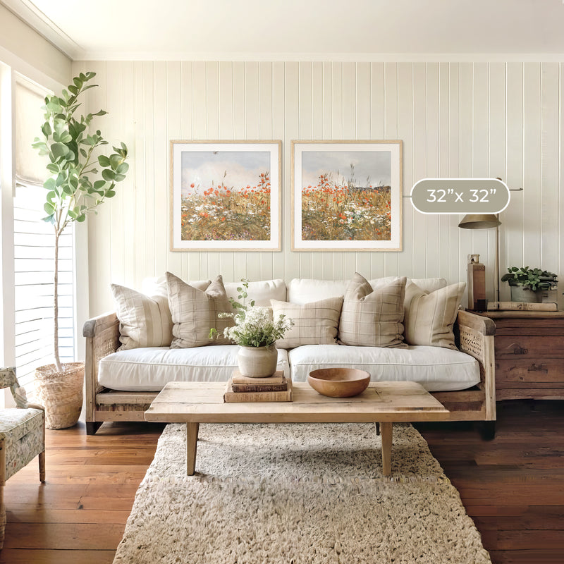 Poppies Spring Bloom Impressionist Painting 2 Piece Set - Sage and Rose Prints