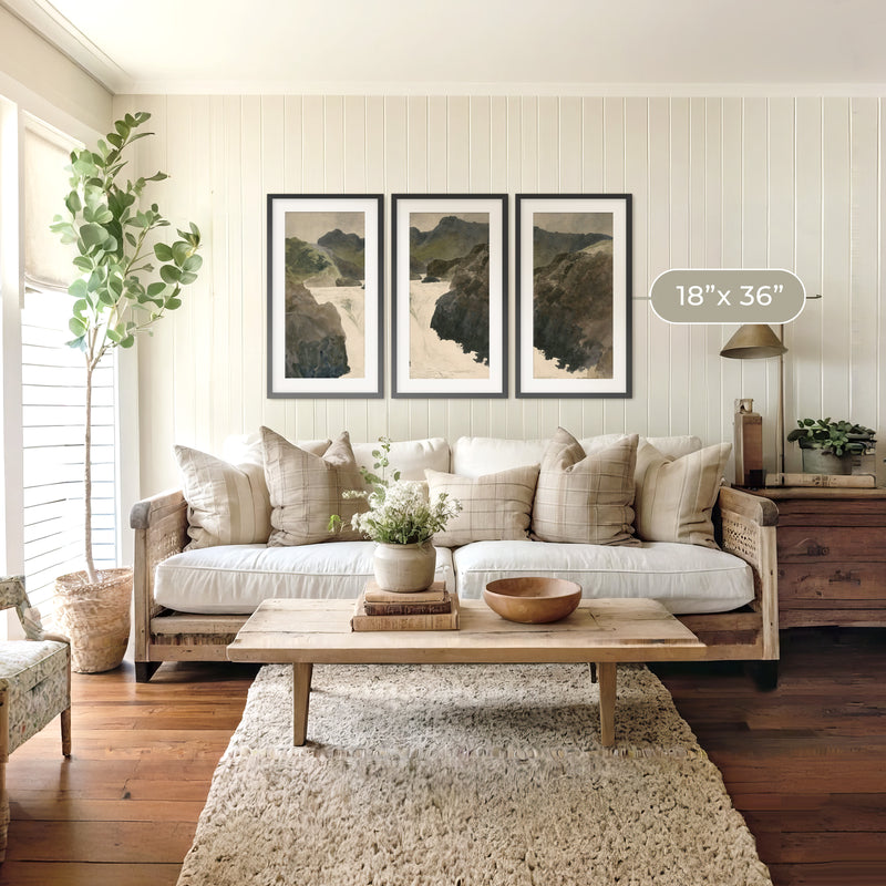 River Rapids Muted Watercolor Triptych - Sage and Rose Prints