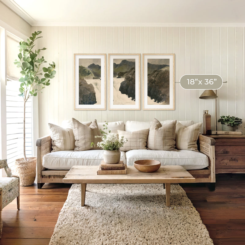 River Rapids Muted Watercolor Triptych - Sage and Rose Prints