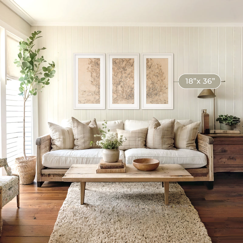 Vintage Drawing by Vincent Van Gogh Triptych - Sage and Rose Prints