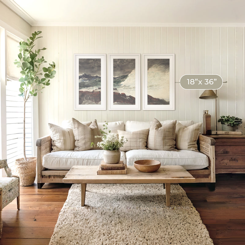 Moody Ocean in Shades of Pewter Triptych - Sage and Rose Prints