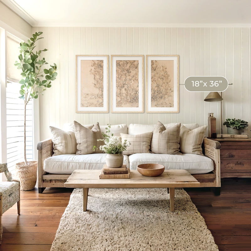 Vintage Drawing by Vincent Van Gogh Triptych - Sage and Rose Prints