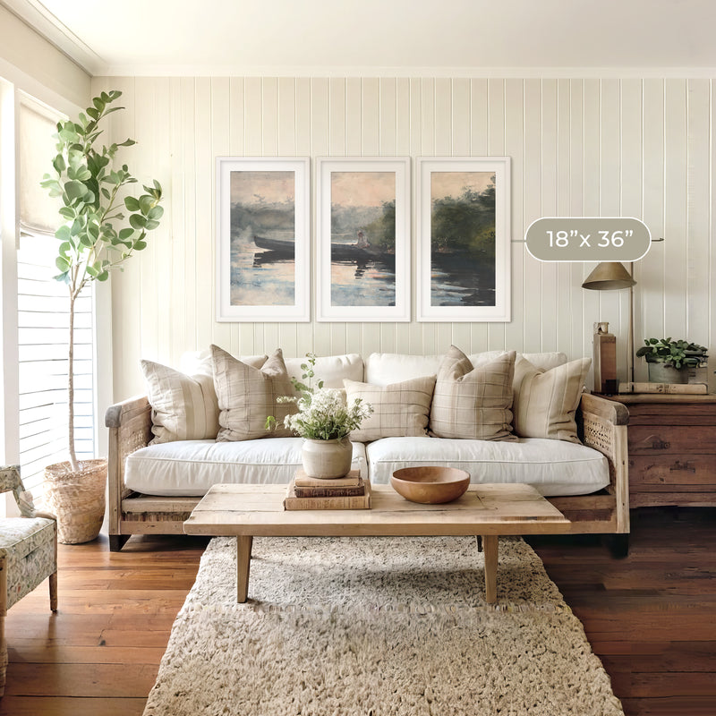 Muted Waters Fishing Watercolor Triptych - Sage and Rose Prints