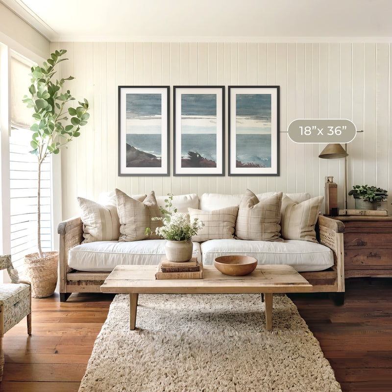 Slate Blue Seascape Painting Triptych - Sage and Rose Prints