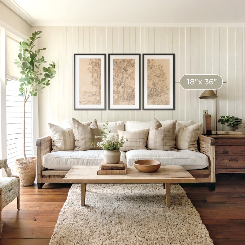 Vintage Drawing by Vincent Van Gogh Triptych - Sage and Rose Prints