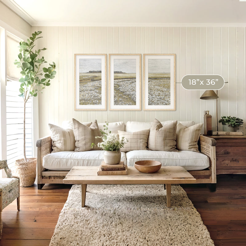 Flourishing Fields Landscape Triptych Painting - Sage and Rose Prints