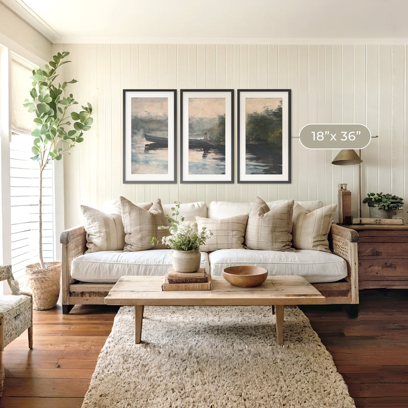 Muted Waters Fishing Watercolor Triptych - Sage and Rose Prints