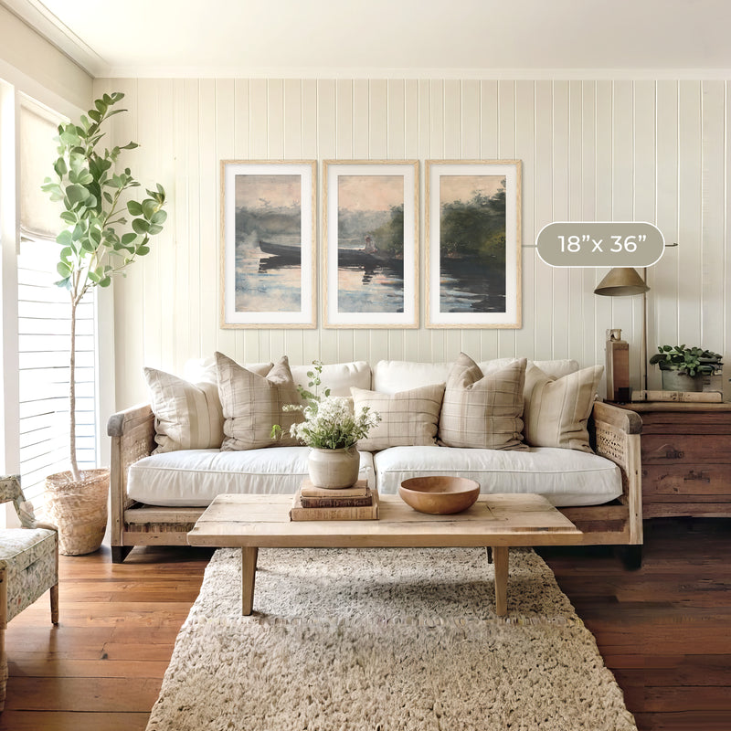 Muted Waters Fishing Watercolor Triptych - Sage and Rose Prints