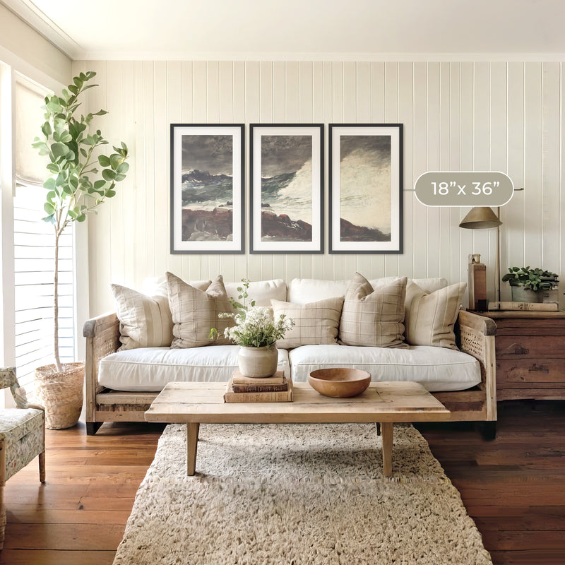 Moody Ocean in Shades of Pewter Triptych - Sage and Rose Prints