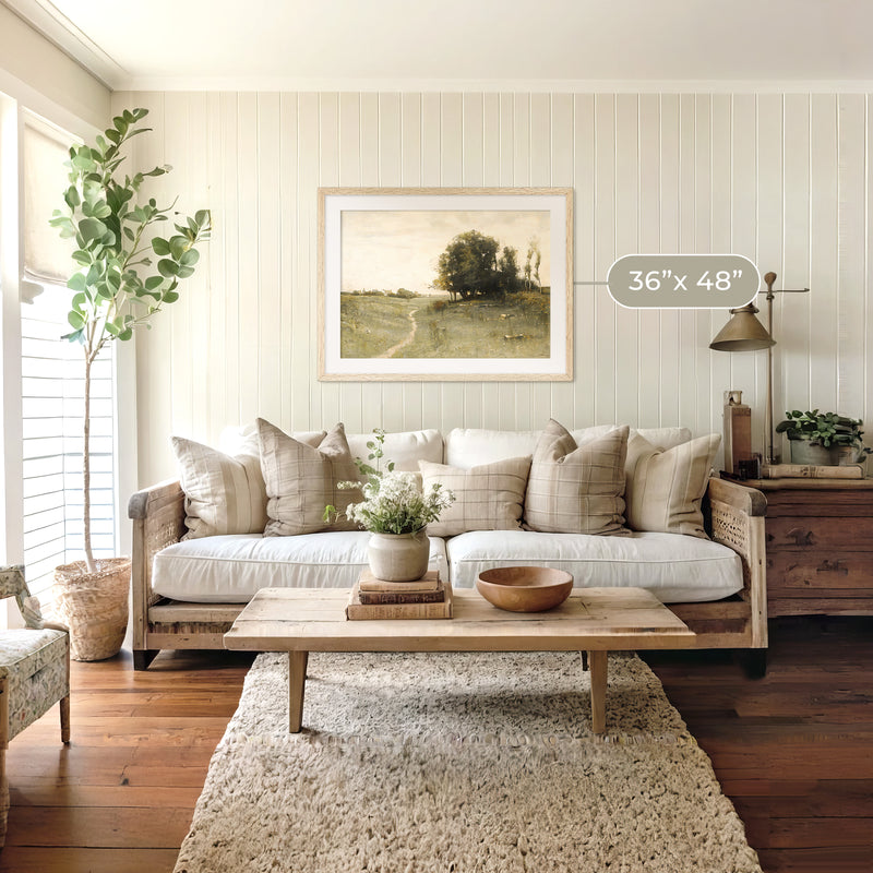 Muted Green Countryside Landscape No1 - Sage and Rose Prints