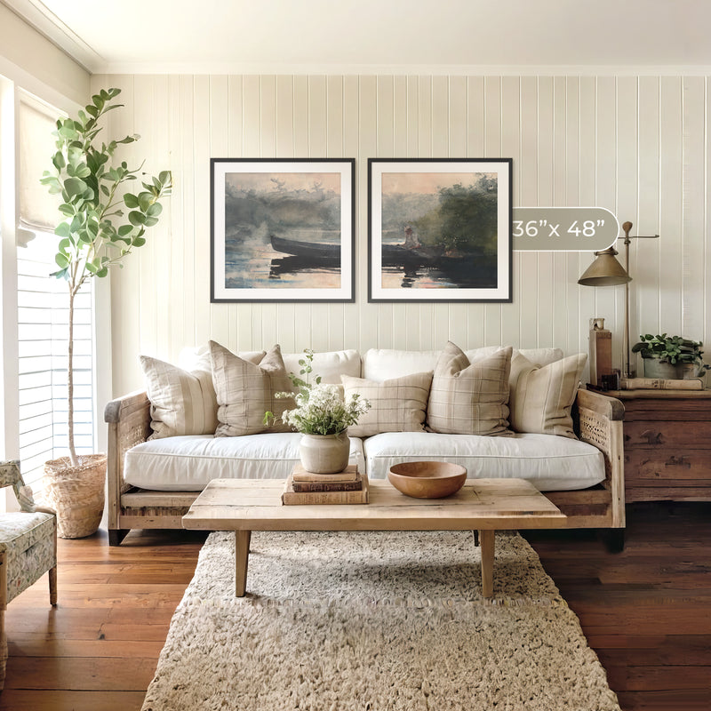 Muted Waters Fishing Art 2-Panel Set - Sage and Rose Prints