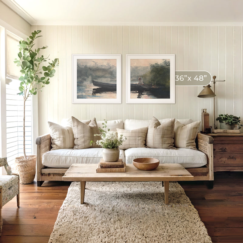 Muted Waters Fishing Art 2-Panel Set - Sage and Rose Prints