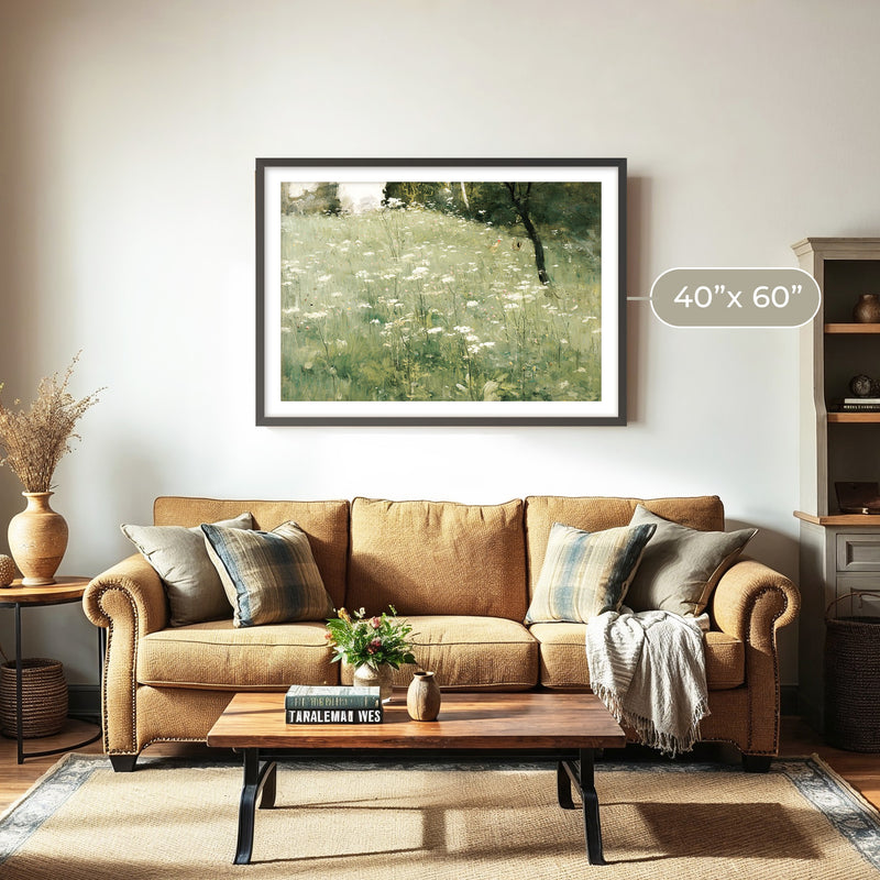 White Wildflower Landscape Print - Sage and Rose Prints