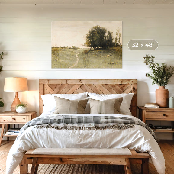 Muted Green Countryside Landscape No1 - Sage and Rose Prints