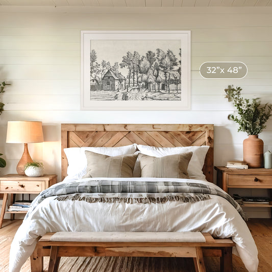 Black and White Cottagecore Drawing - Sage and Rose Prints