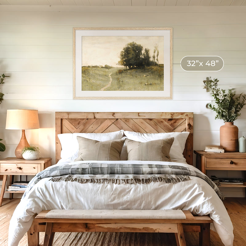 Muted Green Countryside Landscape No1 - Sage and Rose Prints