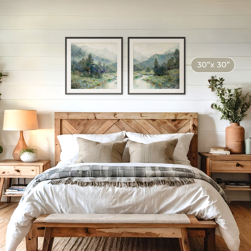 Rocky Mountain River Valley 2 Panel Set - Sage and Rose Prints