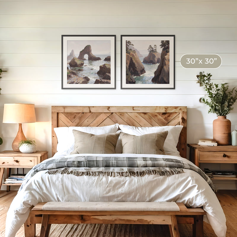 Coastal Rock Arches 2 Panel Art Set - Sage and Rose Prints