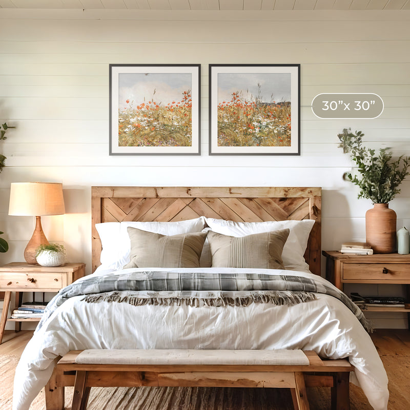 Poppies Spring Bloom Impressionist Painting 2 Piece Set - Sage and Rose Prints