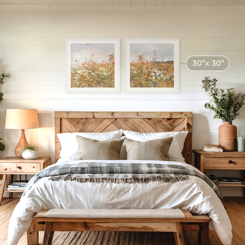 Poppies Spring Bloom Impressionist Painting 2 Piece Set - Sage and Rose Prints