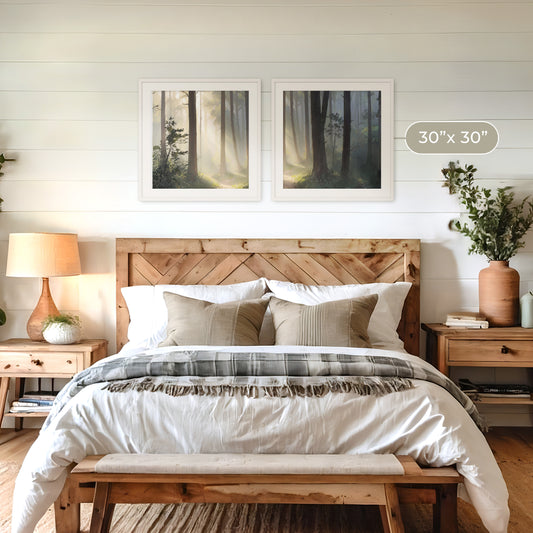 Sunlight Through a Misty Forest 2 Panel Set - Sage and Rose Prints