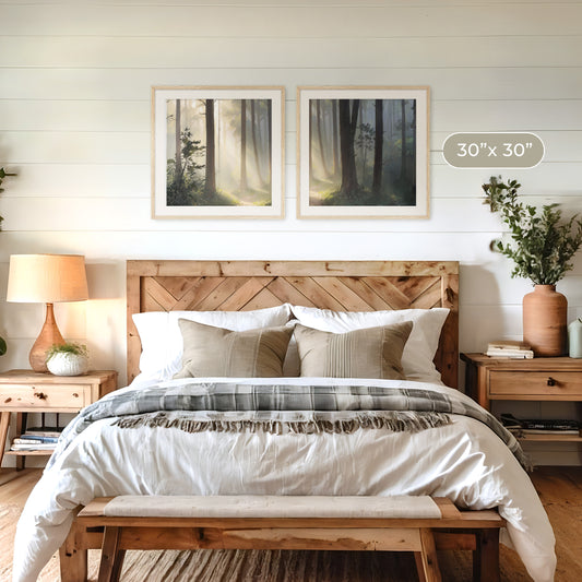 Sunlight Through a Misty Forest 2 Panel Set - Sage and Rose Prints