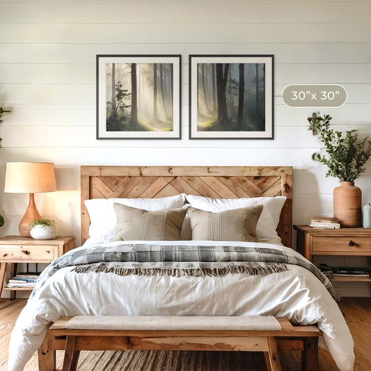 Sunlight Through a Misty Forest 2 Panel Set - Sage and Rose Prints