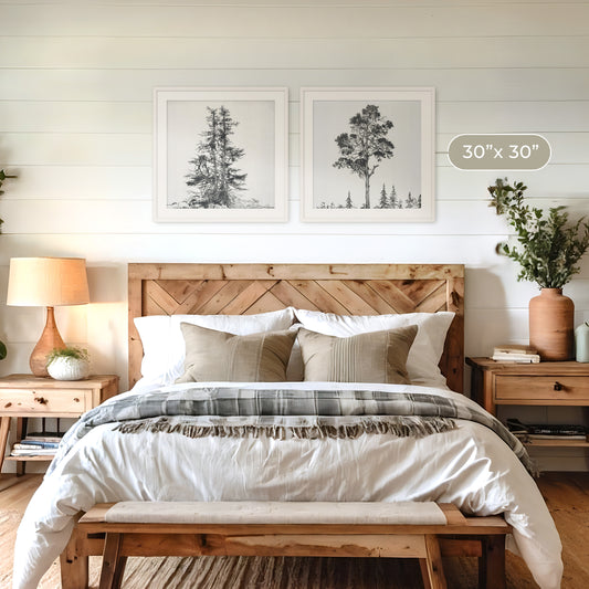 Black and White Trees 2 Panel Art Set - Sage and Rose Prints