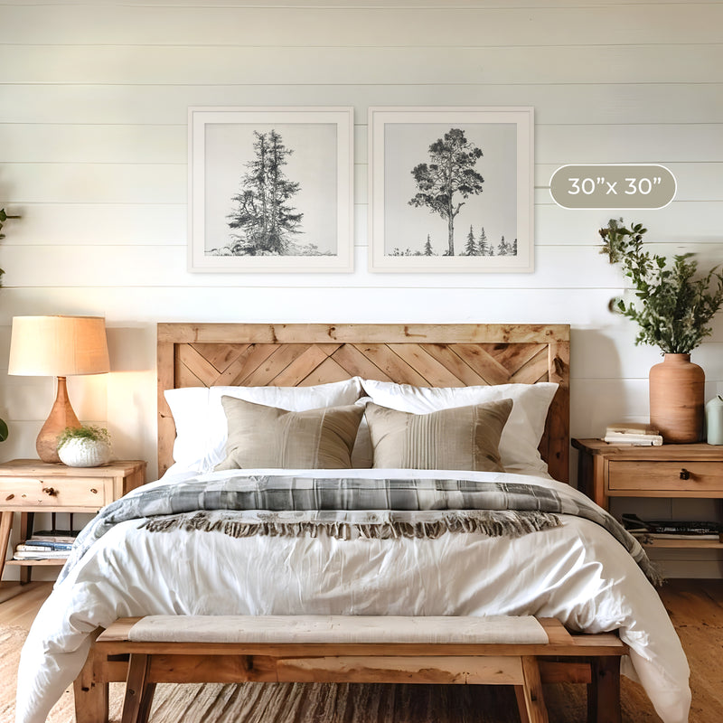 Black and White Trees 2 Panel Art Set - Sage and Rose Prints