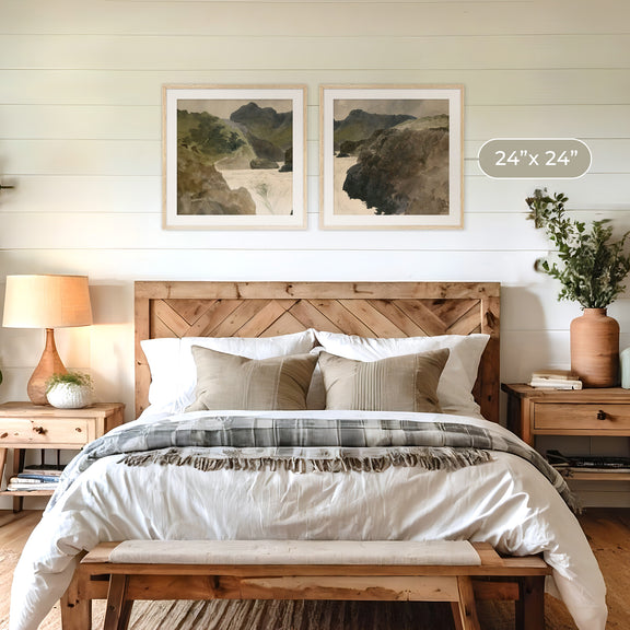 River Rapids Muted Watercolor 2-Panel Set - Sage and Rose Prints