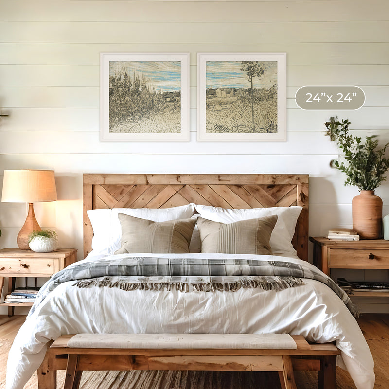 2 Piece Wheat Field Painted by Van Gough - Sage and Rose Prints