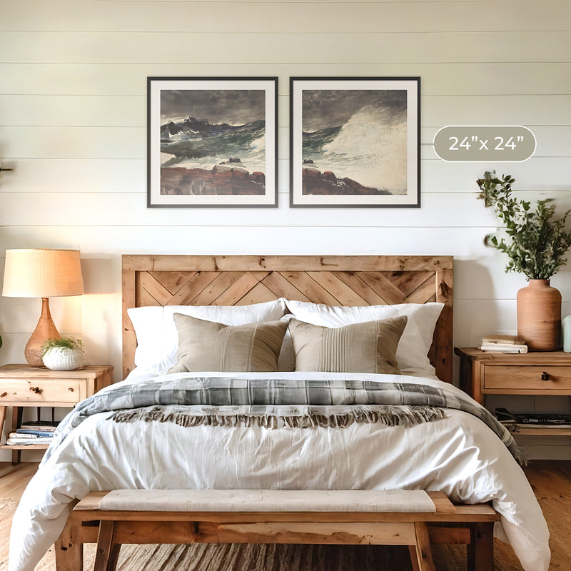 Moody Ocean in Pewter Shades 2-Panel Set - Sage and Rose Prints