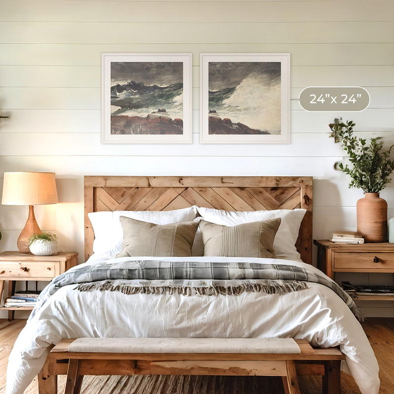 Moody Ocean in Pewter Shades 2-Panel Set - Sage and Rose Prints