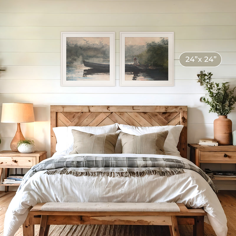 Muted Waters Fishing Art 2-Panel Set - Sage and Rose Prints